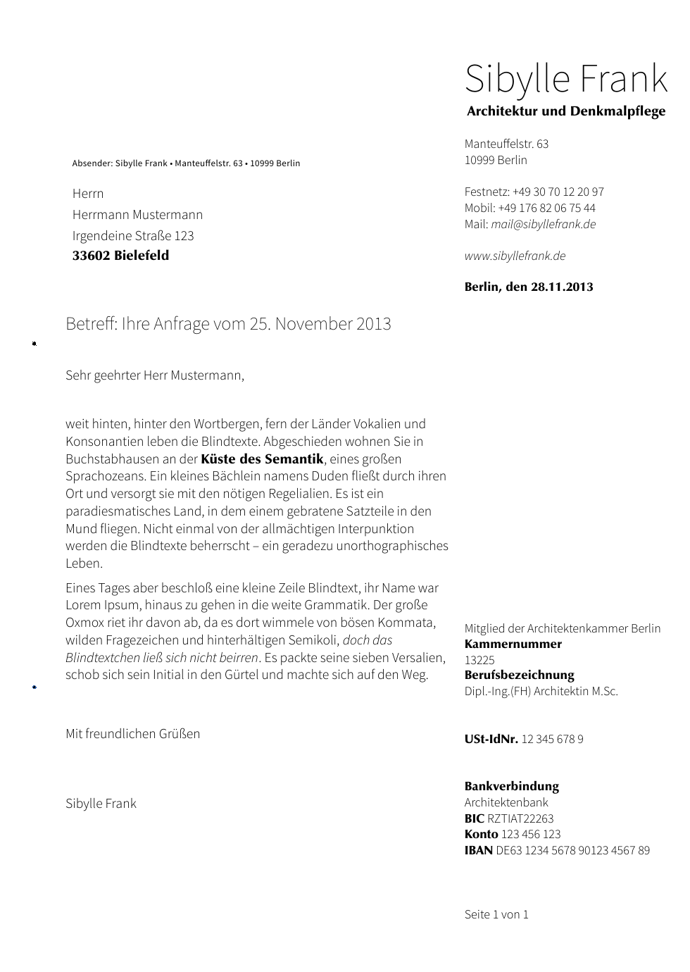 Letterhead of Sibylle Frank