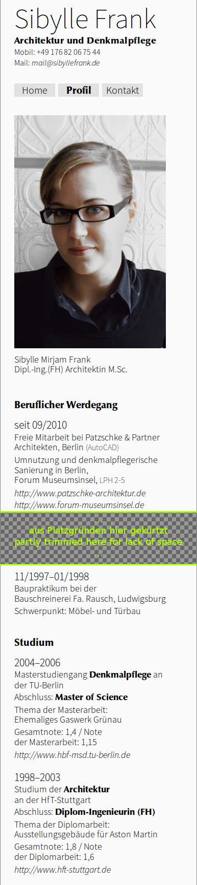 Small view of the website of Sibylle Frank